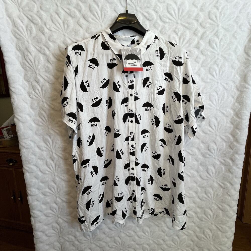 Umbrella Academy Black and White Casual Button Down Shirt big and tall size 5XL